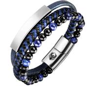 SHIEAGLELD Bracciale Uomo Pelle Classico Cuoio Braccialetto Uomo con Calamita Fibbia in Acciaio Inossidabile ed Esclusivo Portagioie per Braccialetti l'idea di Regali