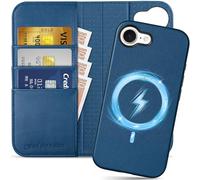 SHIELDON Cover a Portafoglio per iPhone 17e/16e 5G 6.1", Vera Pelle, 2 in 1, Custodia Magnetica Rimovibile [3 Slot per Schede][Blocco RFID][Cavalletto] Compatibile con iPhone 16e/17e 2026 - Blu Royal