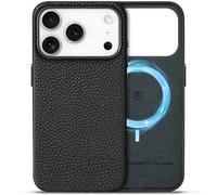 SHIELDON Cover di Pelle Vera Pelle per iPhone 17 Pro 6,3 Pollici 5G 2025, Custodia Magnetica [Ricarica Wireless][Slim Fit][Antigraffio] Caseology Protezione Standard Case, Nero Grano Litchi