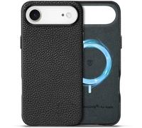 SHIELDON Cover di Pelle Vera Pelle per iPhone Air 6,5 Pollici 5G 2025, Custodia [Ricarica Wireless][Bottoni in Metallo][Antiurto] Custodia Magnetica, Nero Grano Litchi
