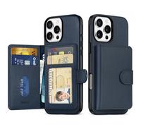 SHIELDON Cover in Pelle per iPhone 16 Pro Max 6.9, Porta Carte Magnetico, Non Rimovibile, 6 Slot per Schede, Custodia Leather Wallet Case Compatibile con iPhone 16 Pro Max - Nappa Blu Navy