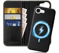 SHIELDON Cover in Vera Pelle per iPhone 16e/17e 6,1" 5G 2026, Nero Retro