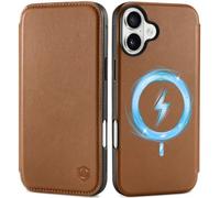 SHIELDON Cover Leggero per iPhone 16 5G, Custodia a Portafoglio Caseology in Vera Pelle [Blocco RFID][Porta Tessere] Custodia Protettiva Magnetic Compatibile con iPhone 16 (6.1" 2024), Marrone Sella