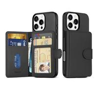 SHIELDON Cover per iPhone 16 Pro 6.3", Custodia a Portafoglio in Vera Pelle Non Rimovibile con Blocco RFID, Slot per Schede, Leather Wallet Case Compatibile con iPhone 16 Pro 5G 2024 - Nappa Nera