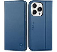 SHIELDON Cover Portafoglio in Vera Pelle per iPhone 16 Pro 6,3", Blu Reale