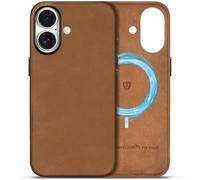 SHIELDON Custodia Base in Vera Pelle per iPhone 17 6,3 Pollici 5G 2025, Custodia di Ricarica Wireless Magnetica [Anti-Graffio] [Bottoni in Metallo] Cover Protettiva Antiurto, Crazy Horse Marrone