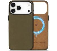 SHIELDON Custodia Base in Vera Pelle per iPhone 17 Pro Max 6,9 Pollici 5G 2025, [Slim Fit][Antigraffio][Antiscivolo][Ricarica Wireless] Caso Protettiva Cover Base, Crazy Horse Cachi