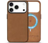 SHIELDON Custodia Base Vera Pelle per iPhone 17 Pro 6,3 Pollici 5G 2025, Cover [Antiscivolo] [Anti-Graffio] Custodia Protettiva con Pulsanti in Metallo, Crazy Horse Marrone