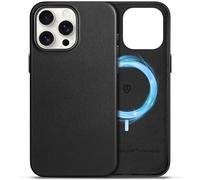 SHIELDON Custodia in Vera Pelle per iPhone 15 Pro Max 6,7" 5G 2023, Nero | Magnetica Ricarica Wireless, Antiscivolo, Anti-Graffio, Bottoni in Metallo, Antiurto, Slim Fit