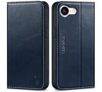 SHIELDON Custodia Portafoglio per iPhone 17e/16e 5G 6.1", Custodia Flip in Vera Pelle [Porta Carte][Cavalletto] [Blocco RFID] Cover per Telefono Compatibile con iPhone 16e/17e 2026 - Retro Blu Scuro