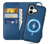 SHIELDON Custodia Rimovibile in Vera Pelle per iPhone 17 6,3", Blu Reale