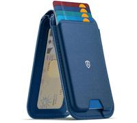 SHIELDON Portafoglio per Magsafe in Vera Pelle, Porta Carte Magnetico [Supporto Regolabile] [Blocco RFID] [Sportello ID] Leather Wallet per iPhone 17/16/15/14/13/12 Series, No per Mini - Blu Reale