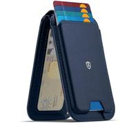 SHIELDON Portafoglio per Magsafe Wallet in Vera Pelle, Portafoglio Magnetico [Blocco RFID] [Supporto Regolabile] [Sportello ID] Porta Carte Magnetico per iPhone 17/16/15/14/13/12 Series - Blu Navy