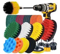 Shieldpro Set di 30 spazzole per trapano, multiuso, pulite, spazzole per scrub e spugna con attacco lungo per bagno, cucina, malta, vasca, piastrelle, angoli, auto