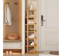 Shienfir Scarpiera verticale, organizer alto e stretto a 5/7/8 ripiani, per piccoli spazi, elegante scarpiera in legno per ingresso, angolo porta, scaffale salvaspazio a torre (M-7 livelli)
