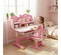 Shienfir Set da scrivania per bambini regolabile in altezza, sedia da scrivania per la scuola con schienale a castello, supporto da scrivania allargato, cassetto portaoggetti, ergonomica, scrivania