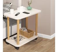 Shienfir Tavolino da tè in legno, tavolino piccolo, tavolino stretto, tavolino da divano, comodino sottile con ruote, mobile, ripiano aperto a 2 livelli, adatto per camera da letto, divano, soggiorno
