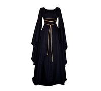 ShiFan Donna Medievale Vestito Retro Lungo Abito Travestimento Cosplay Costumi per Halloween Nero XL