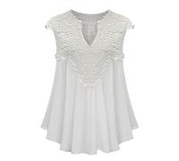 ShiFan Donne Taglie Forti Magliette Senza Maniche Camicetta Top Eleganti Camicia con volantBianco4XL