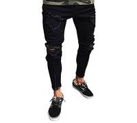 ShiFan Jeans Strappati Uomo Cerniera del Piede Elasticità Skinny Pantalone da Denim Nero M