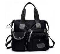 SHIFANQI Tote Bag per le donne,Borse e Borse con Multi Tasche & Zip,Borsa a tracolla leggera delle signore Top Handle,Nylon Cross body Messenger Bag per la scuola di lavoro,Viaggi (Nero Puro)