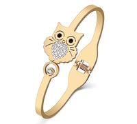 SHIGIE Bracciale rigido in acciaio inox placcato oro 18 carati con strass e gufo, per donne, regalo divertente, Medium, Acciaio inossidabile, Zircone sintetico