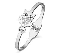 SHIGIE Bracciale rigido in acciaio inox placcato oro 18 carati con strass e gufo, per donne, regalo divertente, Medium, Acciaio inossidabile, Zircone sintetico