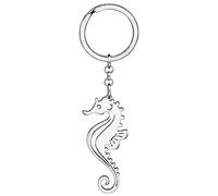 SHIGIE Portachiavi a forma di cavalluccio marino in acciaio inossidabile con animali dell'oceano gioielli per le donne amanti del mare portafoglio auto regali chiave, Argento, Medium
