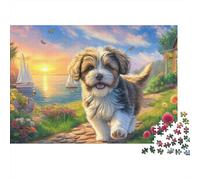 Shih Tzu 1000 Pezzi Prato sulla spiaggia al tramonto Puzzle Cartone Di Alta Qualità Per Ragazzi E Adulti, Stimolante Svago, Idea Regalo Esclusivo Decorazione 52x38cm/1000pcs