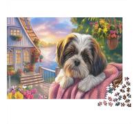 Shih Tzu 1000 Pezzi Puzzle CittàShih Tzu Pink Blanket Dock Divertimento Per Adulti Puzzle Animali Divertenti Per Uomo E Donna Regalo Giocattolo Colorato Per La Famiglia52x38cm/1000pcs