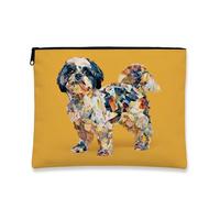 Shih Tzu - Astuccio per il trucco artistico da donna, con chiusura lampo, per gli amanti degli animali e le stagioni, giallo, 7x9 Inch, Cane