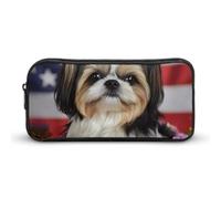 Shih Tzu - Astuccio per matite con cane e fiori, grande capacità, astuccio per cancelleria, organizer per trucchi
