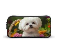 Shih Tzu - Astuccio per matite con cestino di fiori e cagnolini, grazioso astuccio per penne e cosmetici, organizer per viaggi e ufficio
