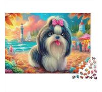 Shih Tzu At Beach Set Puzzle Premium Da 1000 Pezzi, Lakeside Puppy, Puzzle Fai Da Te, Riduzione Dello Stress, Allenamento Mentale, Migliore Idea Regalo 38x26cm/1000pcs