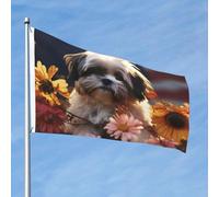 Shih Tzu Bandiera con cani e fiori, 0,6 x 0,9 m, doppia faccia, non sbiadisce, bandiera da giardino di benvenuto, bandiera da giardino con ottone per esterni, decorazione per cortile, portico, prato
