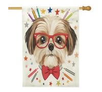 Shih Tzu, bandiera per la casa con matite per cani, 71 x 101 cm, double-face, decorativa per esterni, divertente per il rientro a scuola, per cuccioli, cortile, cortile, giardino, casa, casa, bandiera