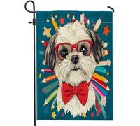 Shih Tzu, bandiere da giardino con matite per cani, 30,5 x 45,7 cm, per esterni, divertente per il rientro a scuola, bandiere verticali standard in lino per casa i animali domestici, cortile