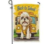 Shih Tzu Bandiere da giardino per scuolabus per cani, 30,5 x 45,7 cm, double face, per decorazione esterna, divertente bandiera in tela per il ritorno a scuola, bandiera in tela per animali domestici