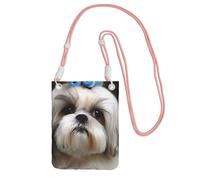 Shih Tzu Borsa a tracolla per telefono con cane per donne e uomini, impermeabile, mini borsa a tracolla con tracolla regolabile, da viaggio, per cellulare, da cintura, rosa, taglia unica