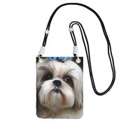 Shih Tzu Borsa a tracolla per telefono per donne e uomini, impermeabile, mini borsa a tracolla con tracolla regolabile, da viaggio, per cellulare, da cintura, nera, taglia unica