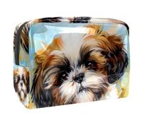 Shih Tzu Borsa per cosmetici da donna, con disegno di cucciolo di cane, borsa da viaggio per articoli da toeletta grandi in PVC, pratica custodia organizer con cerniera, Multi,