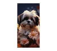 Shih Tzu Cane E Fiori Copertura Della Porta Banner 90x180cm Festone Festone Stagionale Cartello di Benvenuto Decorazione Verticale Porta Appeso Per Portico Ingresso Giardino Decor