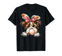 Shih Tzu Cane Pasqua Peeking Bubblegum Bubble Bow Mom Maglietta