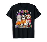 Shih Tzu Cani Natale Felice Hallothankmas Natale Uomo Donna Maglietta