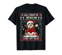 Shih Tzu Christmas Tree Lights Decorations Dog Lover Xmas Maglietta