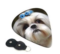 Shih Tzu - Confezione da 6 plettri per chitarra con porta plettri in pelle, portachiavi, custodia per plettri, arte astratta, per chitarra acustica elettrica, ukulele, 0,46 mm