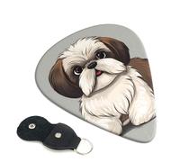 Shih Tzu - Confezione da 6 plettri per chitarra con porta plettri in pelle, portachiavi, custodia per plettri, arte astratta, per chitarra acustica elettrica, ukulele, 0,96 mm