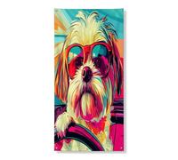 Shih Tzu - Copertura per porta esterna con cane, 91 x 182 cm, estetica pop con cucciolo stampato per porta anteriore e posteriore, decorazione per interni e portico