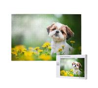 Shih Tzu, cuccioli carini e ricci, animali domestici nel campo,Puzzle in legno da 1000 pezzi per famiglie, puzzle per adulti e adolescenti