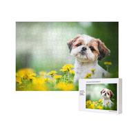 Shih Tzu, cuccioli carini e ricci, animali domestici nel campo,Puzzle in legno da 300 pezzi per famiglie, per adulti e adolescenti, decorazioni per la casa